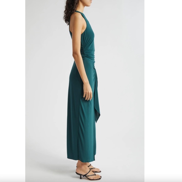 $395 NWT Cinq à Sept GREEN ONYX Andie FRONT WRAP Side Tie RUCHED Maxi DRESS US 8 - Picture 11 of 12